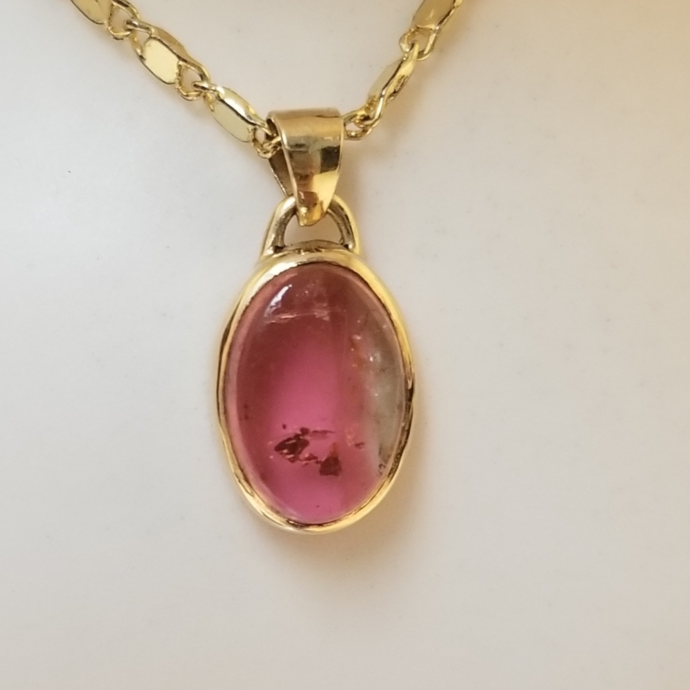 10k handmade  bicolor watermelon tourmaline cabochon gold charm only